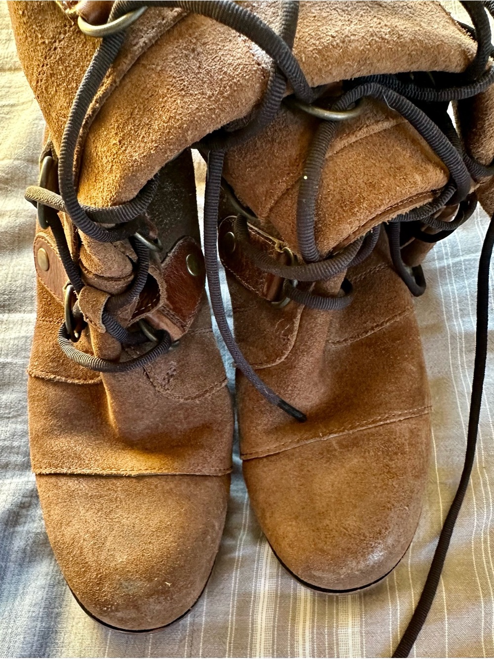 Sorel Brown Suede Lace-Up Wedge Boots - Picture 5 of 7